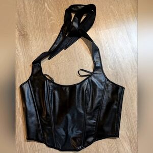 Black faux leather corset